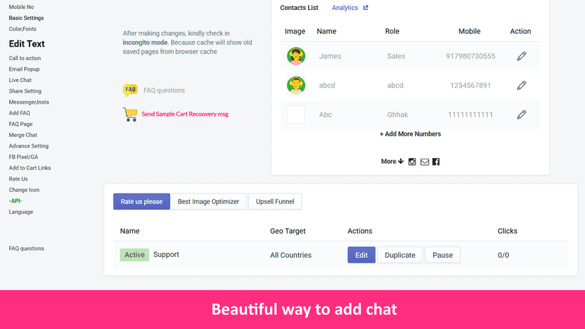 App dashboard