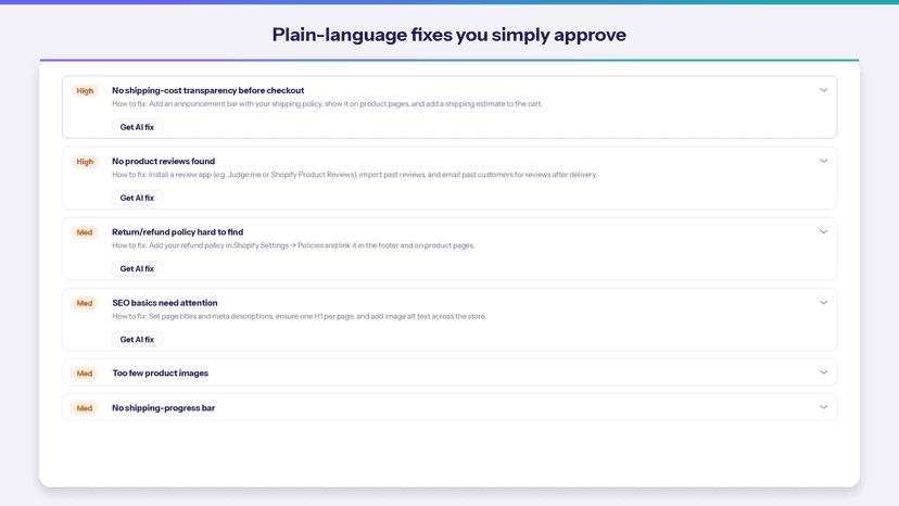One-click AI fix for a conversion leak