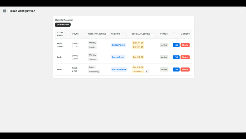 Seamlessly integrates with Shopify's Local Pickup at checkout