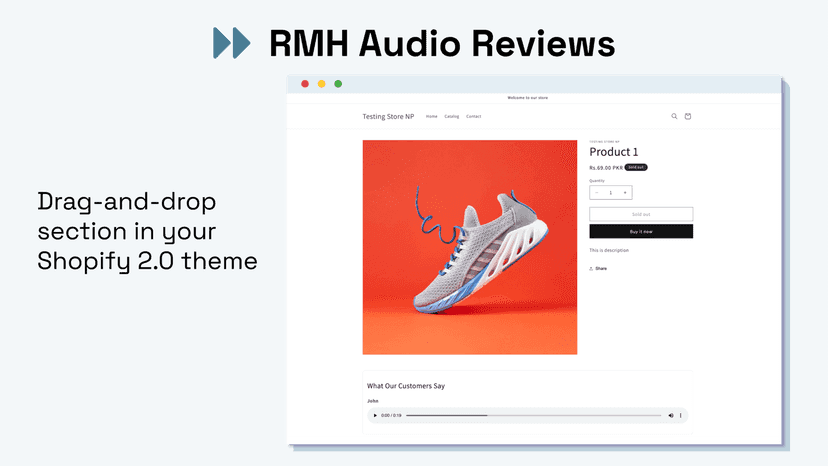 Product page with audio review player and controls