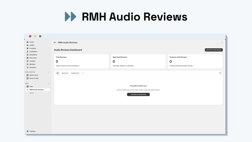 Empty audio reviews dashboard with upload button