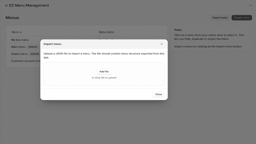 Import a menu navigation