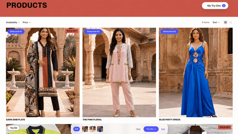 Product collection page with Try On badge Selection