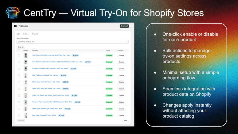Try-on can be enabled or disabled on a per-product basis
