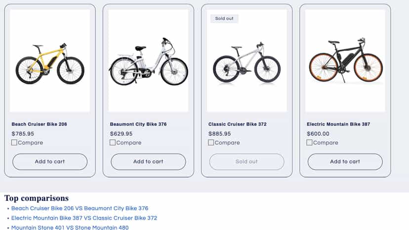 Hompage top comparisons links and compare button