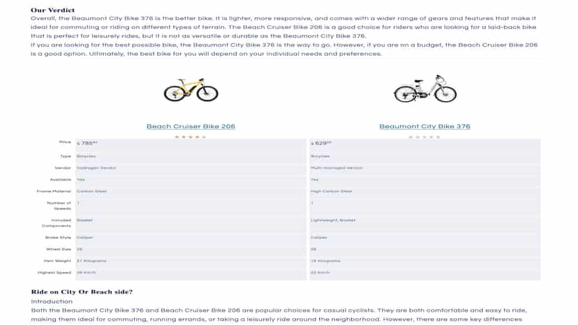 Comparison page with compare verdict and full comparison