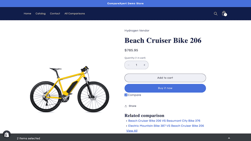 Product page with compare button and related comparison links