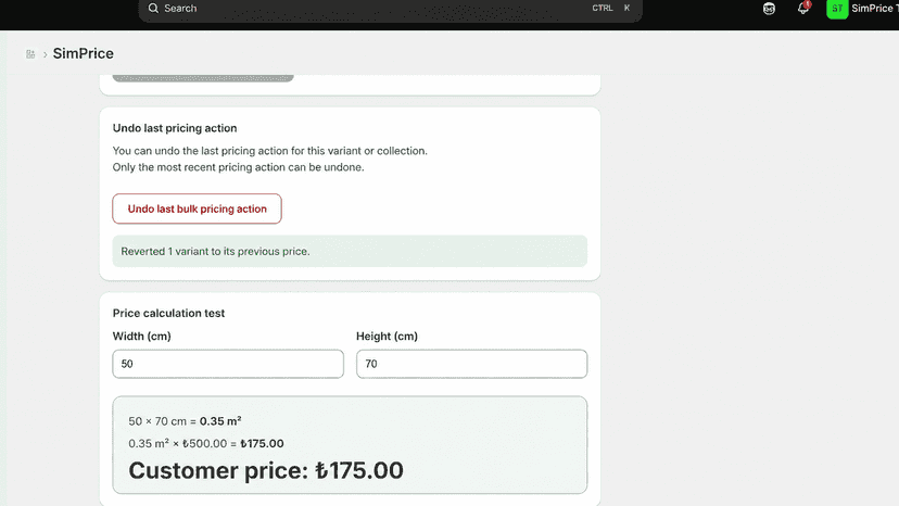 Undo bulk rate changes and test calculated prices