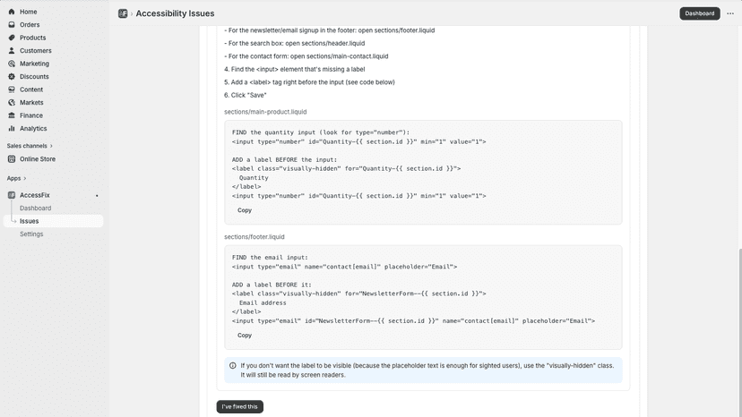 Issue page showing a fix for an issue and steps to fix it cont'd