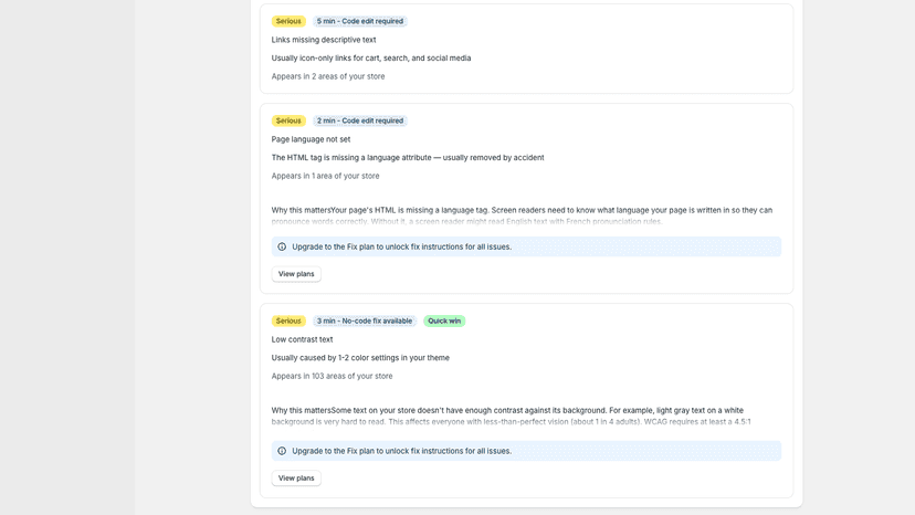 Issue page's blurred instructions for free plans outside 3 fixes