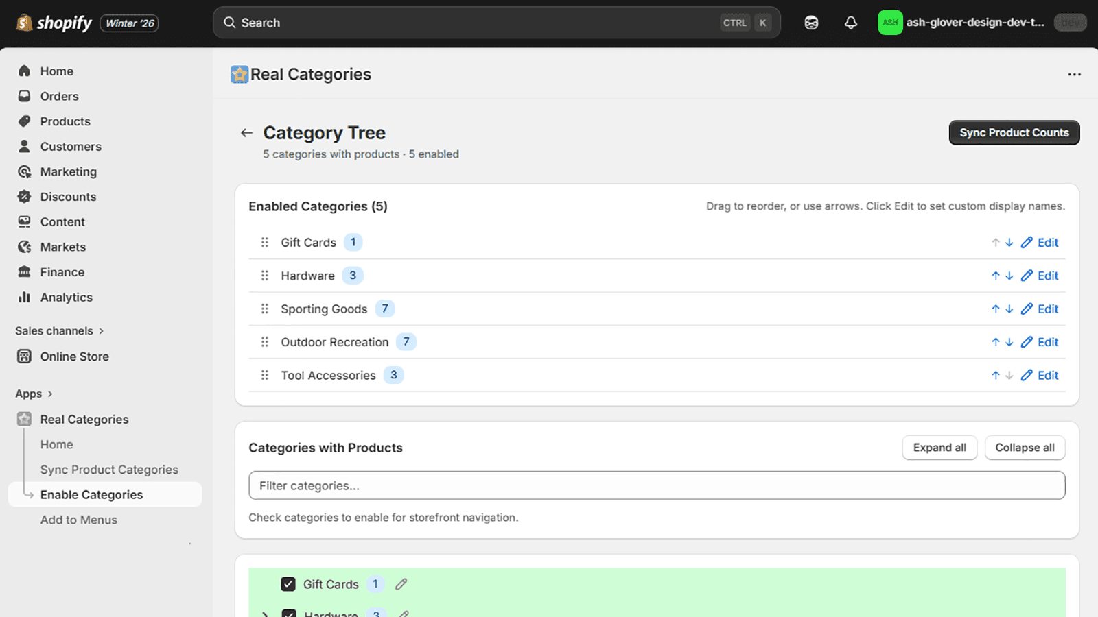 Choose your categories and add to menus