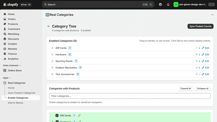 Choose your categories and add to menus