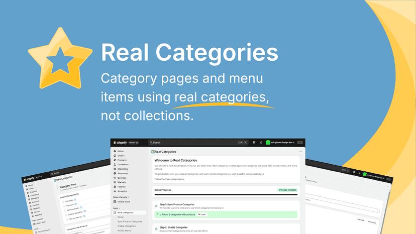 Category pages and menu items using real categories