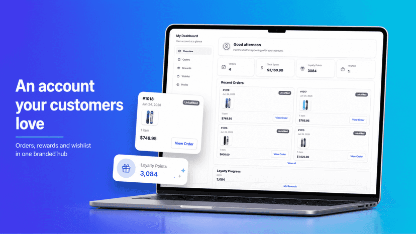 Accountly customer dashboard with orders, rewards and wishlist