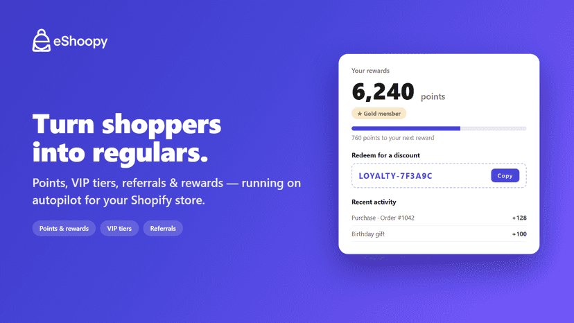 eShoopy Loyalty — points and rewards for Shopify