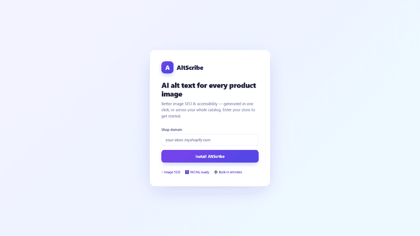 AltScribe install: enter your Shopify store domain