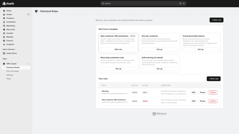 Offer Guard App Checkout Rules