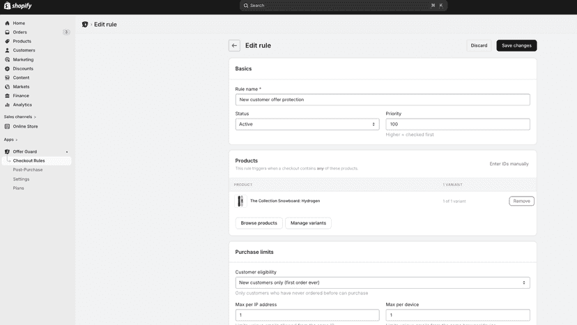 Offer Guard App Create/Edit rule