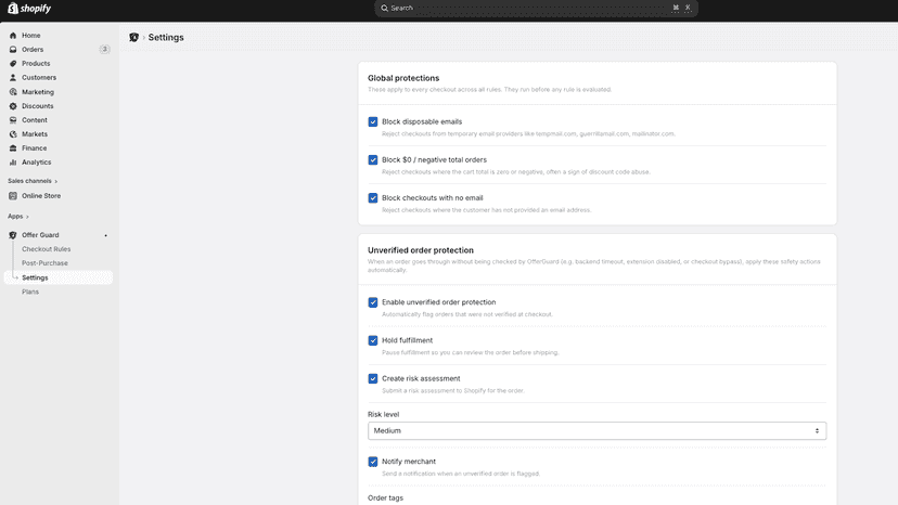 Offer Guard App Settings