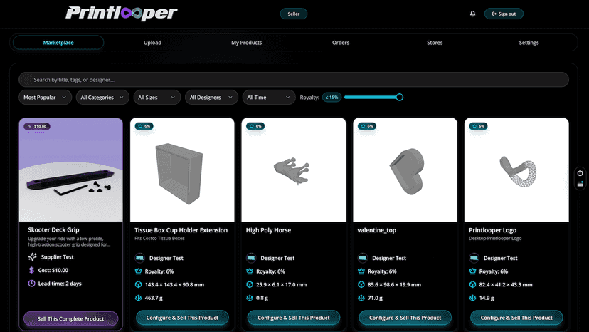 Browse marketplace of made to order products