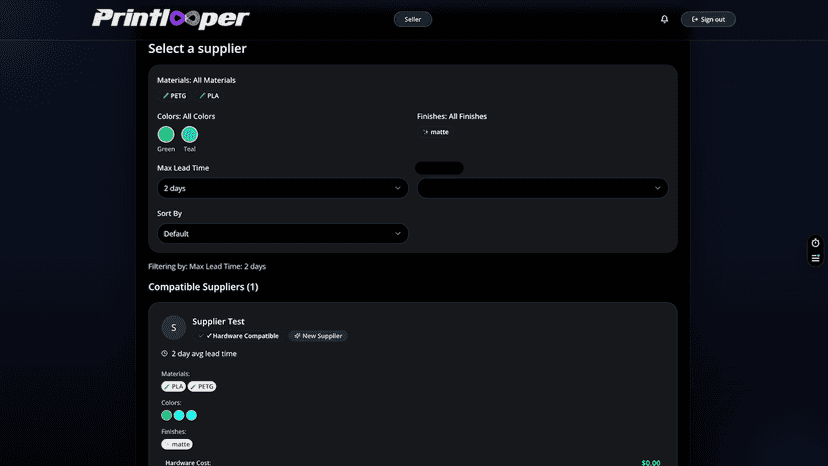Filter and select compatible 3D printing suppliers