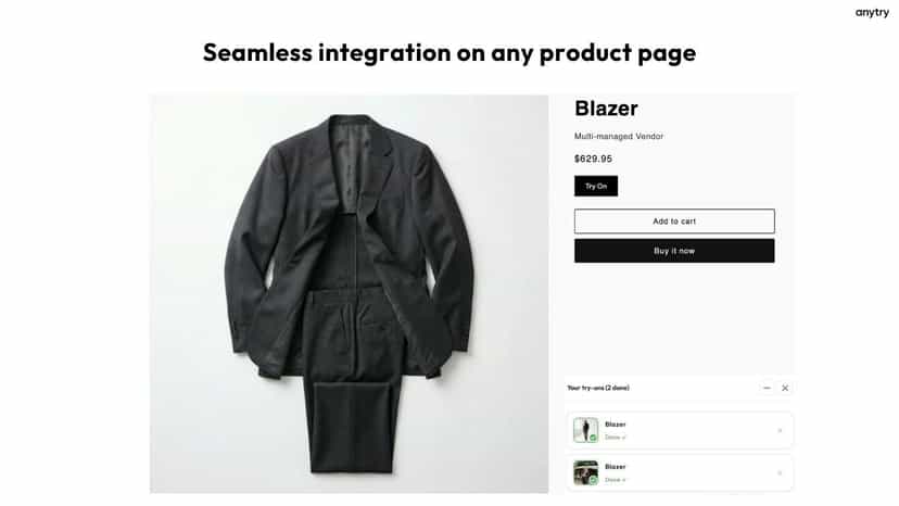 Shopify product page with Try On button integrated alongside Add