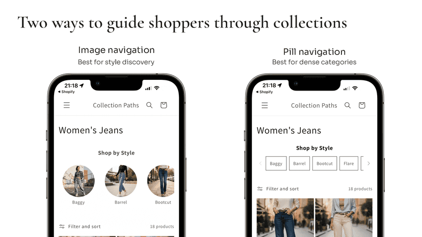 Image and pill navigation styles on a Shopify collection page