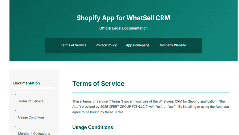 wSell CRM legal page