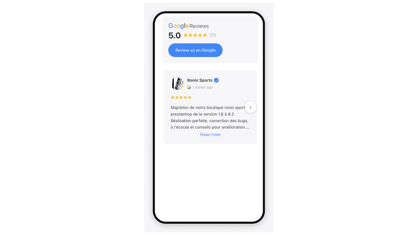 Google reviews widget shown on a mobile product page