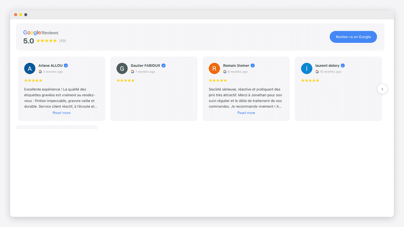 Verified Google reviews widget on a product page