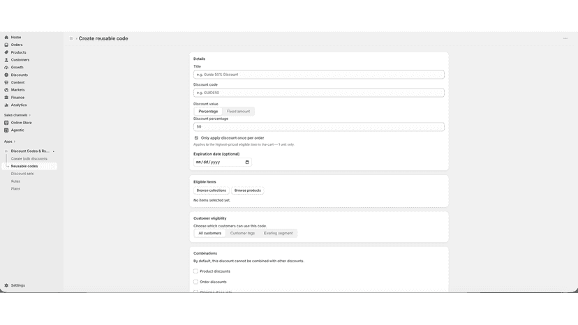 Create reusable code form with tag-based customer eligibility