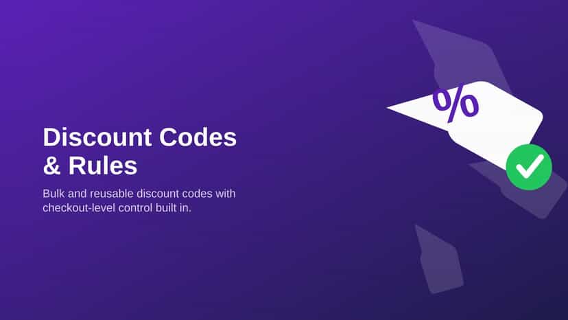 Discount Codes & Rules banner: tag icon with checkmark badge