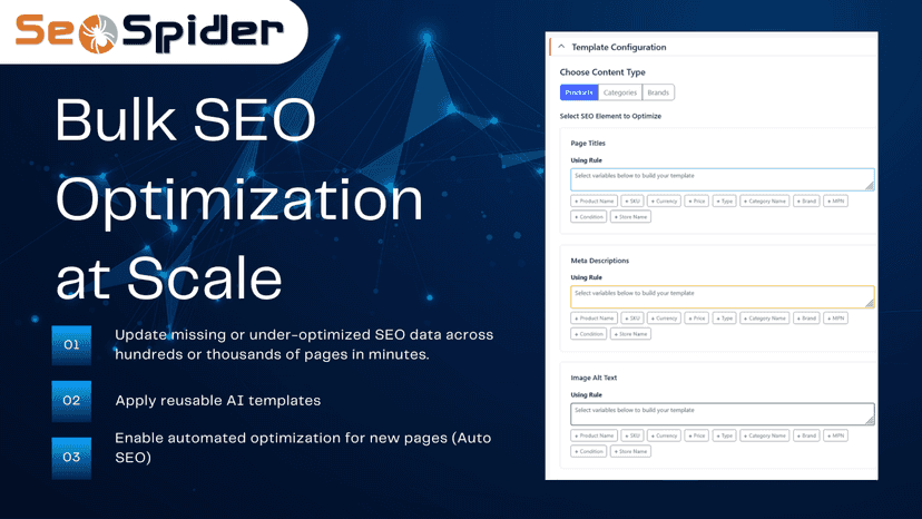 Bulk update product titles, meta descriptions