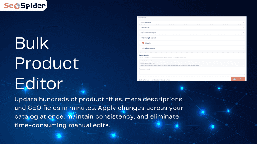 Bulk edit product SEO data across your entire catalog.