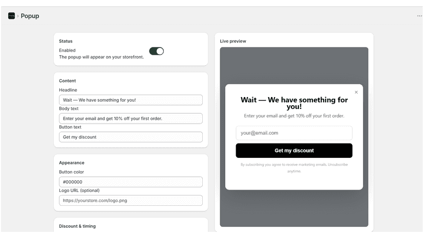 Exit intent popup customizations