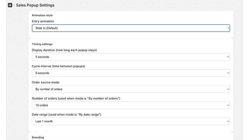 Settings page