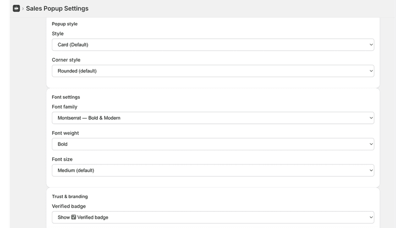 Settings page