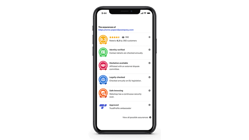 Mobile profile with Trust badges