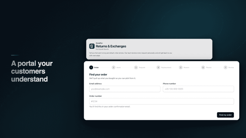 Branded customer returns portal for finding an order