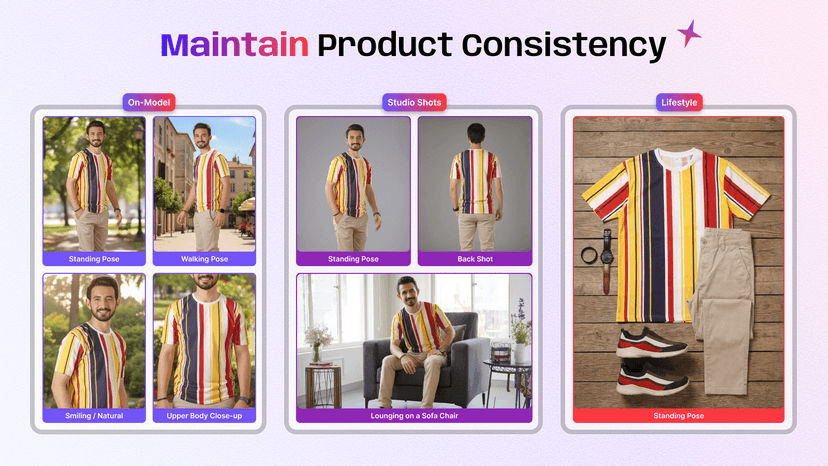 Maintain consistent product visuals across models and scenes