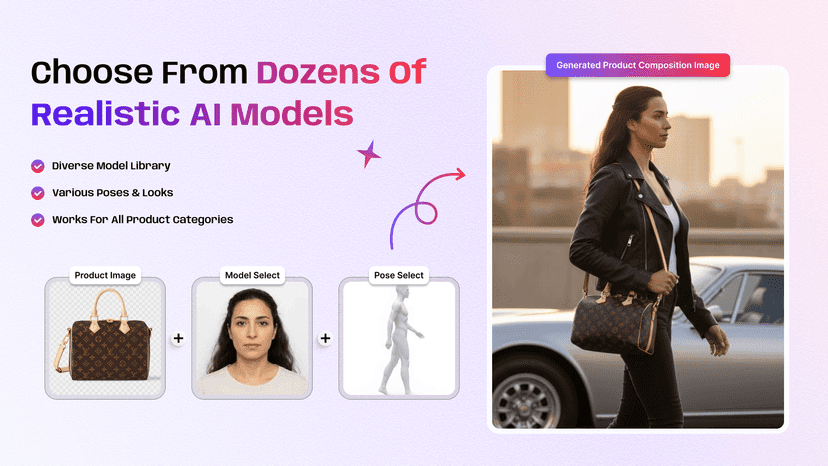 Choose realistic AI models and poses to create product visuals