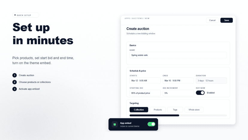 launch a live auction on your store in minutes