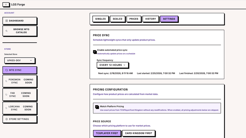 Pricing Settings