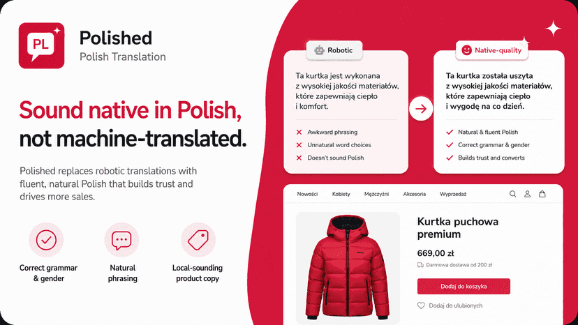 Polished dashboard: products translated to native Polish