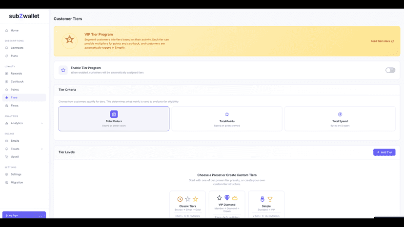 Bronze, Silver, and Gold customer loyalty tier setup