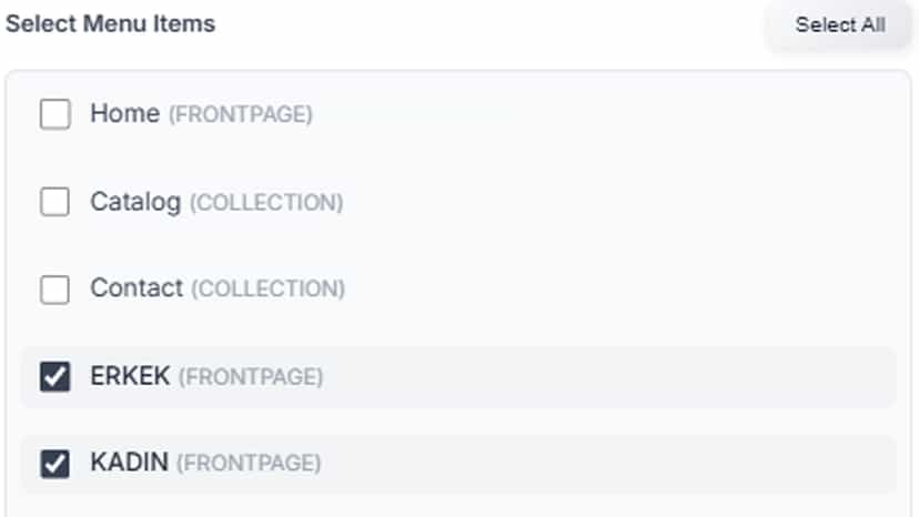 One-click linking of collections to menu items