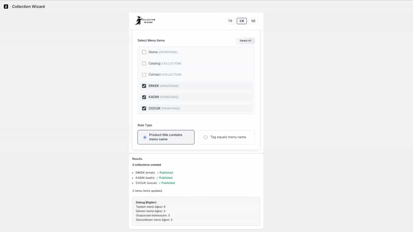 Collections automatically created from menu structure