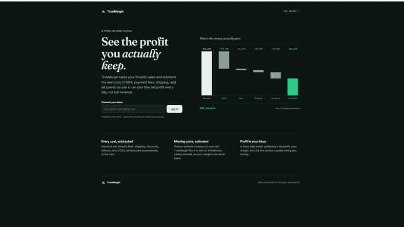 TrueMargin profit waterfall from revenue to net profit