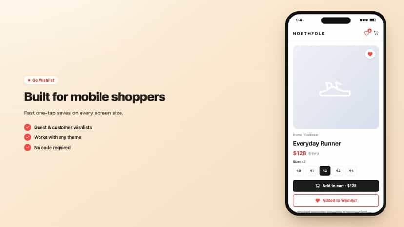 Wishlist button on a mobile product page