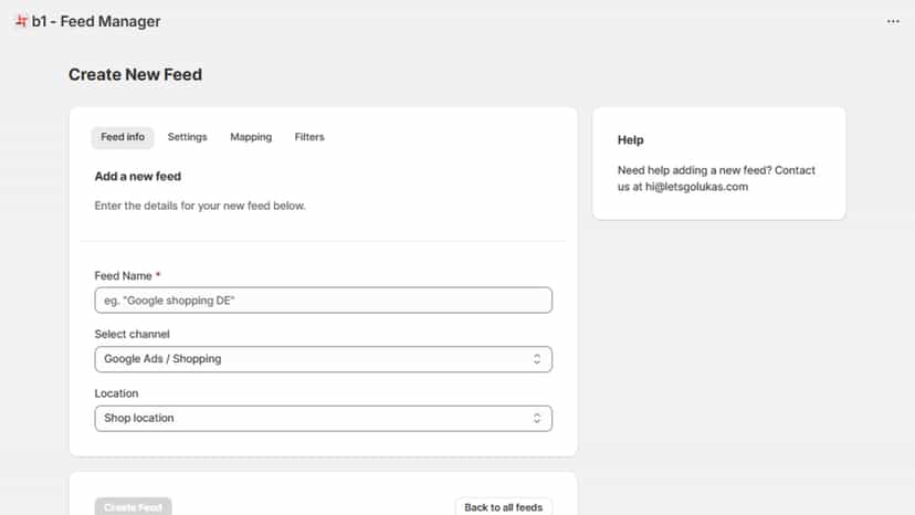 Create new feeds with data mapping, language currency settings